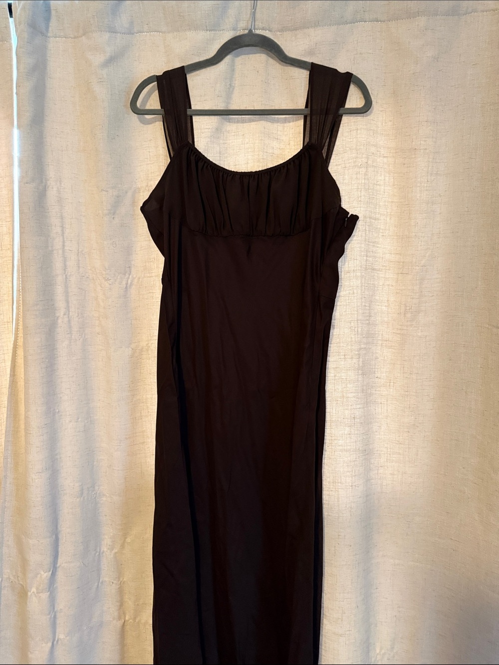 GAP Chocolate Brown Sleeveless Maxi Dress with Square Gathered Neckline